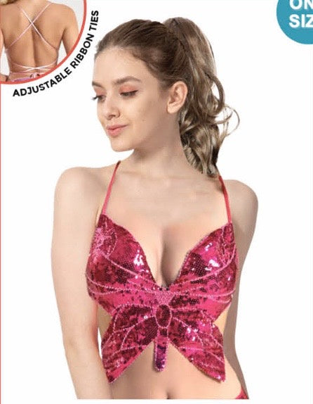 Sequin Butterfly Top (Hot Pink)-ONE SIZE